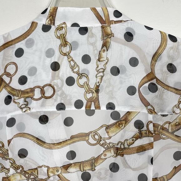 Vtg Cache Ruffle Blouse Top Size M White Equestrian Polkadot Print Career Office - Picture 8 of 8